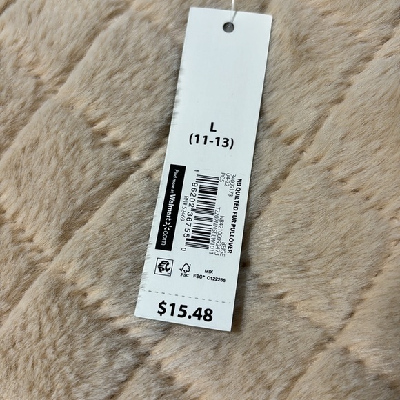 NWT - No Boundaries  Tan/Cream Quilted Faux Fur 1/2 Zip Pullover Size L - Picture 11 of 11